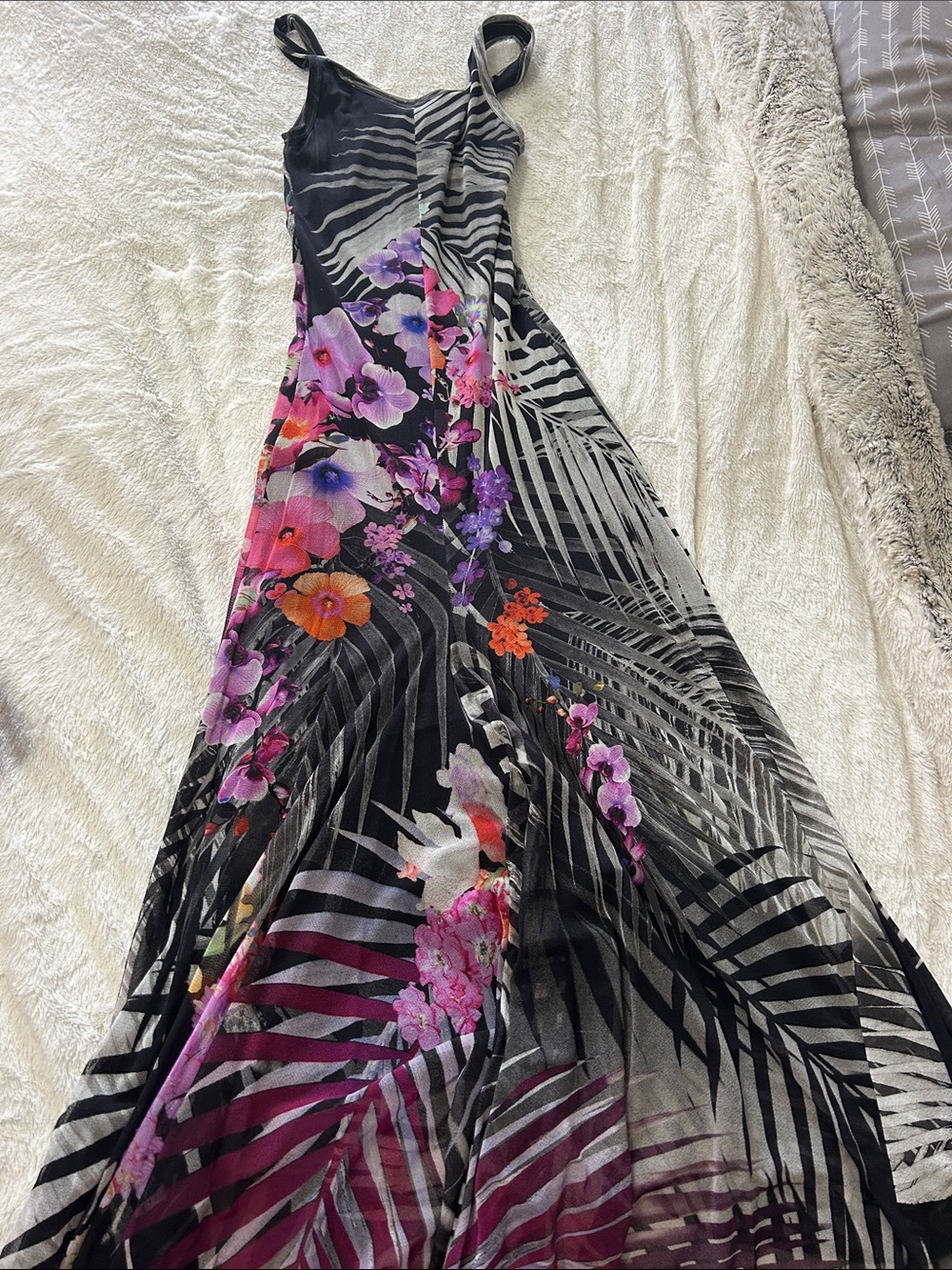 FUZZI Floral Palm-Print Dress - Black with Pink & Purple Floral